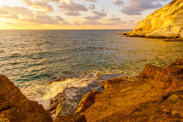 Wall Mural - Sunset view of rock formations, and cliffs of Rosh HaNikra