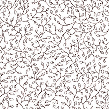 Magical Ivy Plant Vector Seamless Pattern. Linear Small Leaves On Branches Background. Boho Halloween Climber Print.