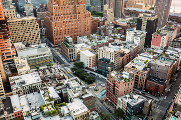 Wall Mural - Aerial view of New York City above Finn Square and along West Broadway street, in Tribeca