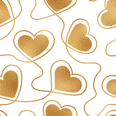 Wall Mural - Heart seamless pattern. Repeated gold packing. Background for love printing. Repeating modern golden foil. Luxury marble hearts for design prints, gift wrappers. Elegant printed. Vector illustration