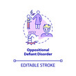 Oppositional defiant disorder concept icon. Mental disorder in children abstract idea thin line illustration. Isolated outline drawing. Editable stroke. Arial, Myriad Pro-Bold fonts used
