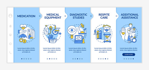 Wall Mural - hospice care provided services blue and white onboarding template. responsive mobile website with li