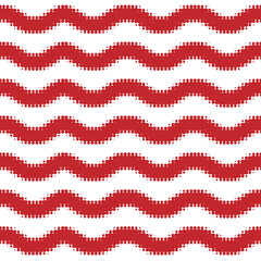 Red striped waves on white background in dotted halftone pop art style for background fabric wallpaper pattern texture and print