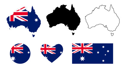 australia map flag icon set