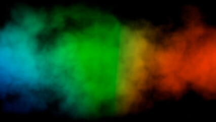 Wall Mural - Abstract flowing smoke illuminated by bright multicolored neon light. Dense mist. Colorful steam. Cloudscape magic pattern. Neon smoke background.