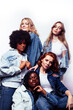 © iordani - diverse multi nation girls group, teenage friends company cheerful having fun, happy smiling, cute posing isolated on white background, lifestyle people concept, african-american and caucasian