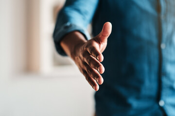 Aufkleber - Lets seal this deal. Cropped shot of an unrecognizable businessman standing alone in his home office and extending his hand for a handshake.