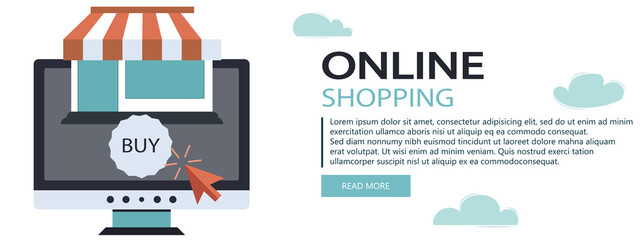 Wall Mural - On line shopping and payment Methods. Mobile payments. Pay per click and online order. Flat vector illustration. Website banner	