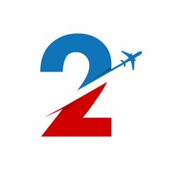 Number 2 with airplane logo template illustration