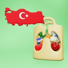 3d rendering of the need and consumption of nutrients for a healthy lungs in Turkey