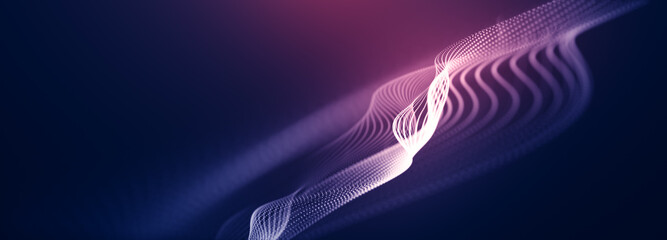 Wall Mural - abstract colorful digital particles wave with bokeh and light background, 3d render wave line dot ba
