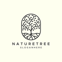 Wall Mural - oak tree nature emblem line art logo icon vector illustration template design. pine tree or palm tree nature line art logo