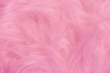 Texture Of Pink Fur, Long Fibers Of Faux Fur, Wool And Hair. Fur Blanket, Warm Cape For The Interior, Home Comfort, Noisy Structure
