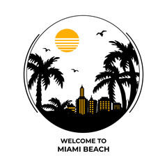 city ​​silhouette and palm trees vector logo. welcome to miami vector. eps