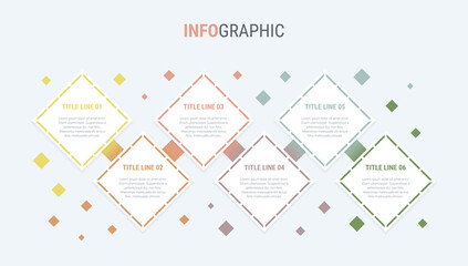 Infographic template. 6 options square design with beautiful vintage colors. Vector timeline elements for presentations.