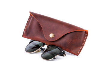 Wall Mural - Handmade Genuine Leather glasses case, white background