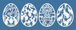 Set of Easter decorations in the form of eggs with bunnies and flowers. Easter egg Happy Easter, template for laser cutting plotter. Vector illustration in paper style.