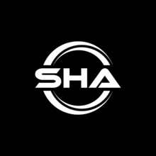 SHA Letter Logo Design With Black Background In Illustrator, Vector Logo Modern Alphabet Font Overlap Style. Calligraphy Designs For Logo, Poster, Invitation, Etc.