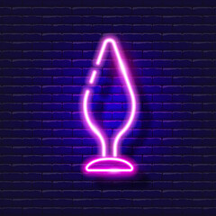 Butt plug neon icon. Sex shop concept. Toys for adults. Gadgets for love. Vector sign for design, website, signboard, banner, advertisement.