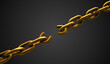 3d illustration of a gold chain with broken weak link on a gray background