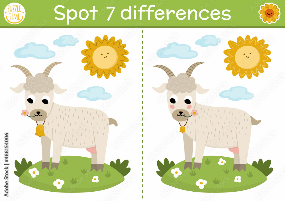 Vector de Stock Find differences game for children. On the farm ...