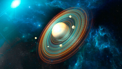 Wall Mural - planet with rings. formation and creation of new worlds. exoplanets, galaxies and nebulae. space exp