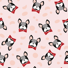 Wall Mural - Seamless pattern Black bulldog french puppy kawaii cartoon character vector symbol 