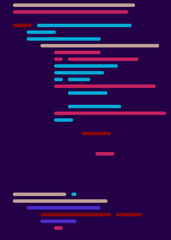 Code on screen vector illustration, flat cartoon coding lines simulation