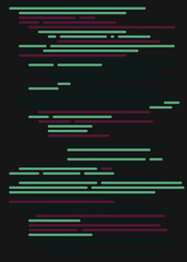 Code on screen vector illustration, flat cartoon coding lines simulation