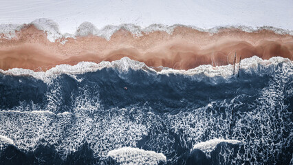 Wall Mural - Winter swim in Baltic sea, Poland. Extreme sport in winter