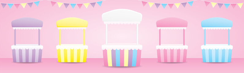 Wall Mural - cute sweet pastel pop up store booth collection 3d illustration vector