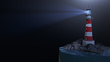 Lighthouse In The Night, 3d Render