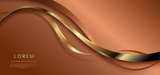 Abstract golden curve line luxury on dark brown background with copy space for text.