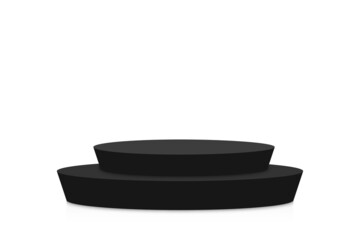 Poster - Black podium mockup in circle shape. Empty black stage and pedestal mockup on white background. Round podium, stand and platform for award ceremony and product presentation. Vector