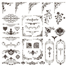 Ornamental Design Lace Borders And Corners Vector Set Art Deco Floral Ornaments Elements