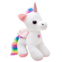 cute unicorn isolated on white background , plush toys for kids , pink colors