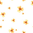 Seamless watercolor pattern with small yellow trifoliate flowers of different sizes in a minimalistic style. Great for fabric, paper, wallpaper, textile design