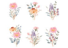 Pink Purple Floral Bouquet Collection With Watercolor
