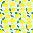 Vector fruity lemon seamless pattern. Tropical fruit summer background.