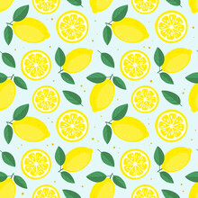Vector Fruity Lemon Seamless Pattern. Tropical Fruit Summer Background.