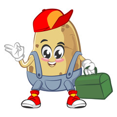 Wall Mural - vector illustration of cute potato mascot of handyman carrying toolbox