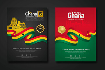 Set poster design Republic Ghana happy independence Day background template