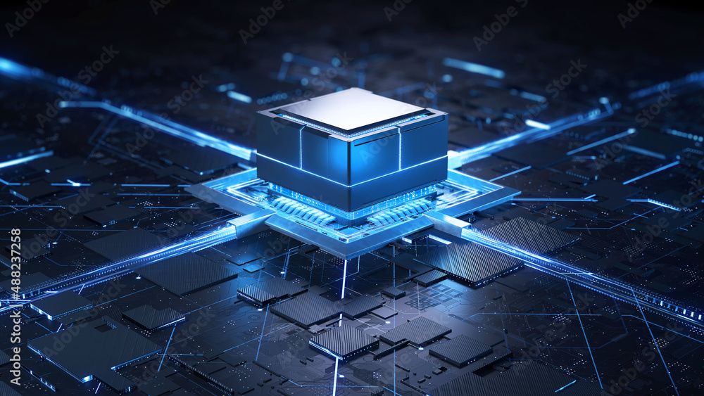 Concept illustration shows the process of turning on the CPU in the ...