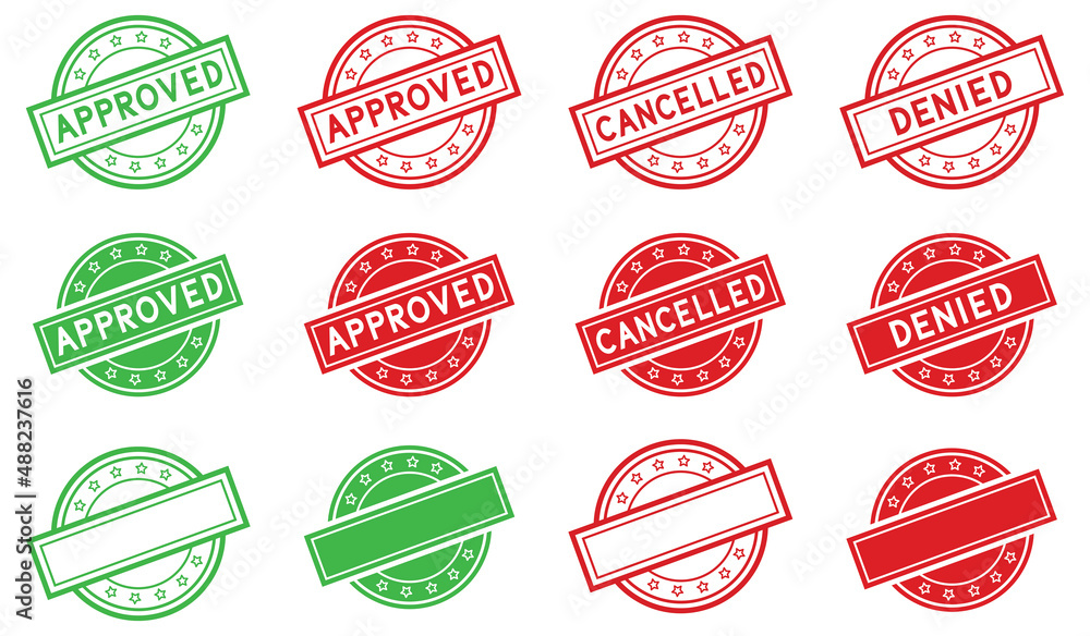 Approved, Cancelled, Denied and Blank Template Stamp Clipart Set - Red ...