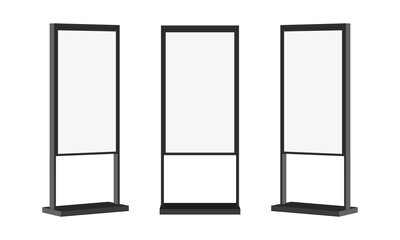 Poster - advertising display screen mockup, lcd digital signage, front and side view, isolated on white backg