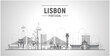Lisbon ( Portugal ) line skyline with panorama in white background. Vector Illustration. Business travel and tourism concept with modern buildings. Image for presentation, banner, website.