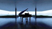 Grand Piano In Hall With Sea View