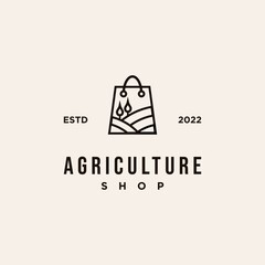Wall Mural - vector agriculture shop logo design icon template, field combine with shop bag, agriculture shop linear logo
