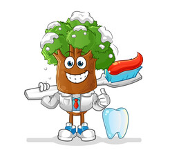 Wall Mural - tree head cartoon dentist illustration. character vector