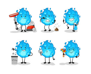 Canvas Print - blue fire cleaning group character. cartoon mascot vector